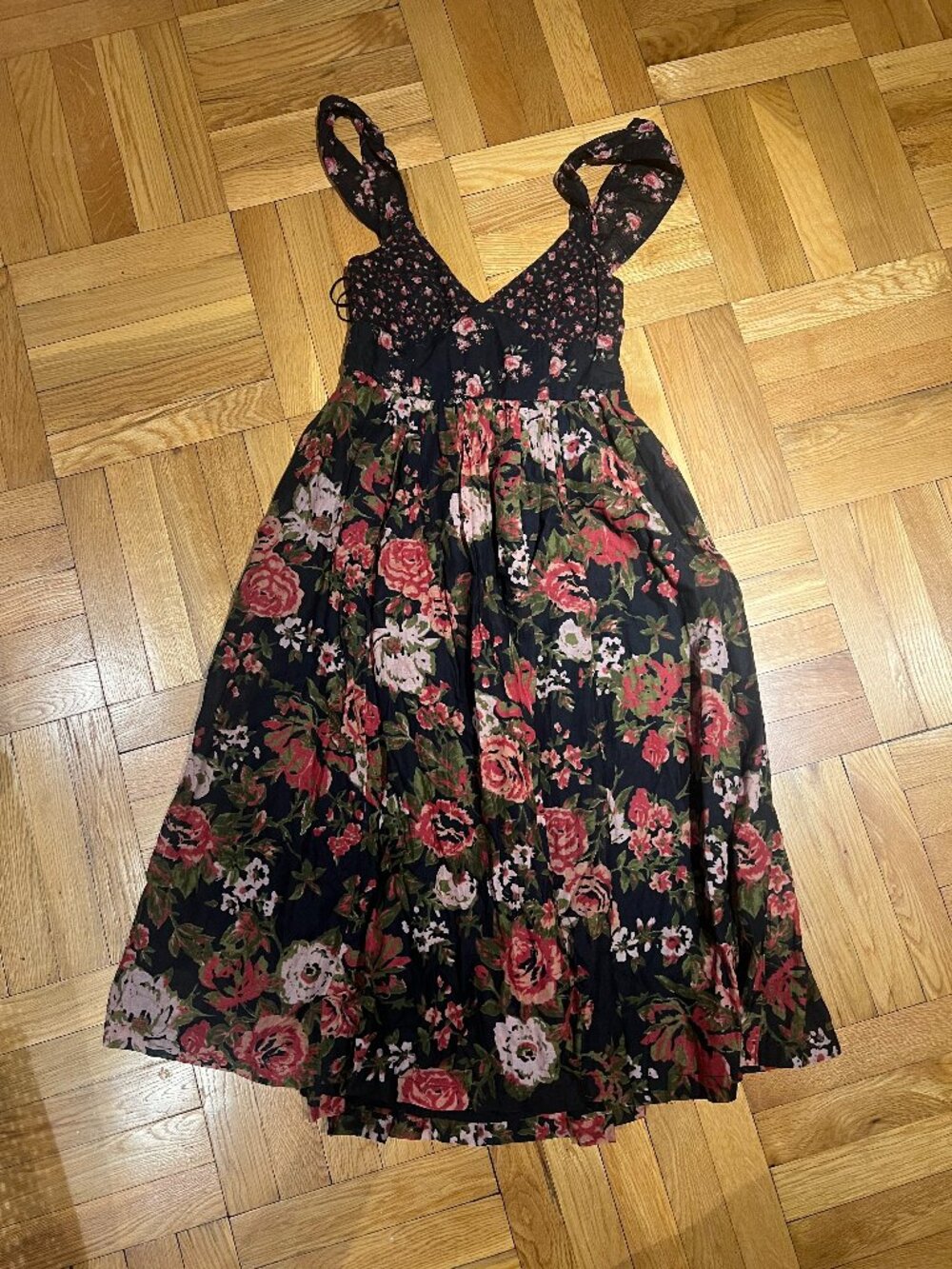 Free People Love You Floral Midi Dress Size S Charcoal Gray